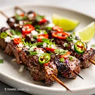 Brochettes de Boeuf &Eacute;pic&eacute;es : Recette pour 4 Personnes