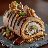B&ucirc;che de No&euml;l Traditionnelle Cr&egrave;me Mousseline Marrons et Chocolat Noir