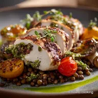 Menus Minceur Poulet Poch&eacute; Duo de Lentilles et Pistou L&eacute;ger Proven&ccedil;al