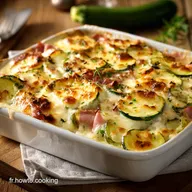 Gratin L&eacute;ger Courgette Jambon et Mozzarella Version facile sans b&eacute;chamel