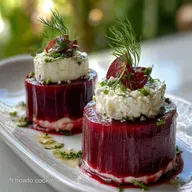 Verrines de betterave et fromage frais: Velout&eacute; et Croquant