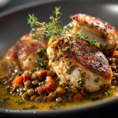 Menus Minceur Poulet Poch&eacute; Duo de Lentilles et Pistou L&eacute;ger Proven&ccedil;al Fiche recette