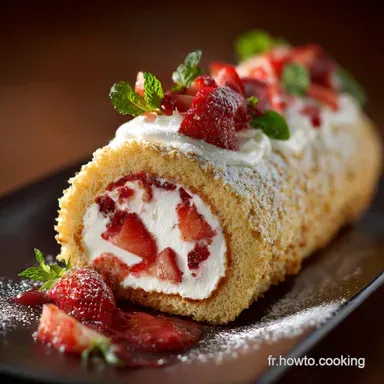 G&acirc;teau Roul&eacute; L&eacute;ger aux Fraises Biscuit Moelleux Ultra Frais Fiche recette