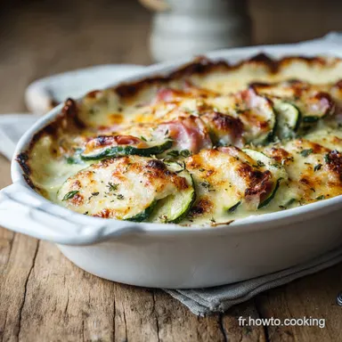 Gratin L&eacute;ger Courgette Jambon et Mozzarella Version facile sans b&eacute;chamel Fiche recette