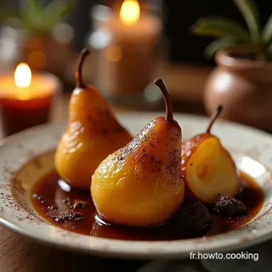 Poires Pochées au Miel et Coulis Chocolat Noir Recette Facile Fiche recette