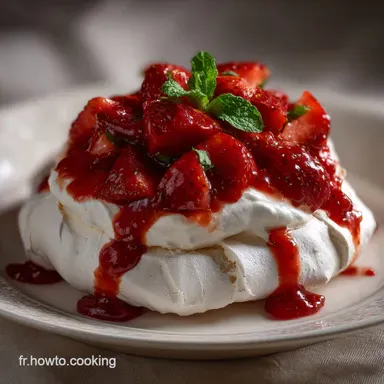 Recette de Pavlova Classique au Mascarpone Fouett&eacute; et Coulis Fiche recette