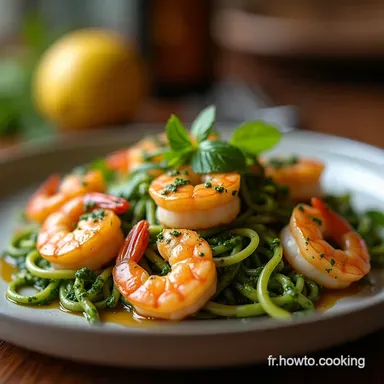 Plats Rapides Gambas Pesto Roquette au Citron Vert 25 min Fiche recette