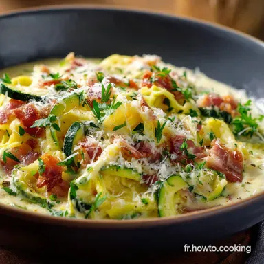 P&ocirc;l&eacute;e de Courgettes &agrave; la Carbonara Recette express cr&eacute;meuse et sans p&acirc;tes Fiche recette