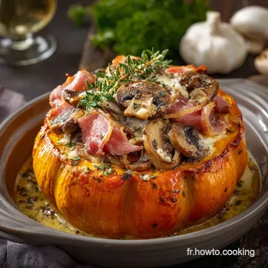 Potiron Farci au Jambon et aux Champignons, recette onctueuse et facile Fiche recette