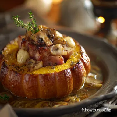 Potiron Farci au Jambon et aux Champignons, recette onctueuse et facile