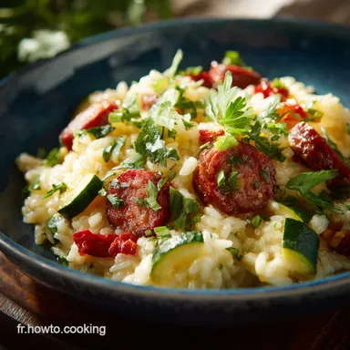 Risotto aux courgettes et chorizo Recette cr&eacute;meuse de Plat Familial Fiche recette