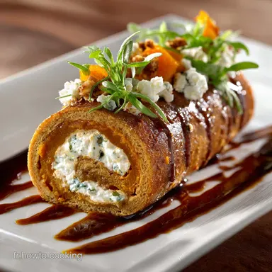 Roulade dautomne : Le tr&eacute;sor forestier au potimarron et ch&egrave;vre frais Fiche recette