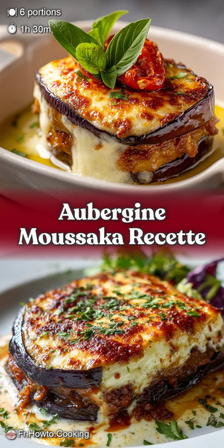 Close-up of moussaka showing the rich, savory textures. Eggplant, sauce, and browned cheese create a visually appealing an...