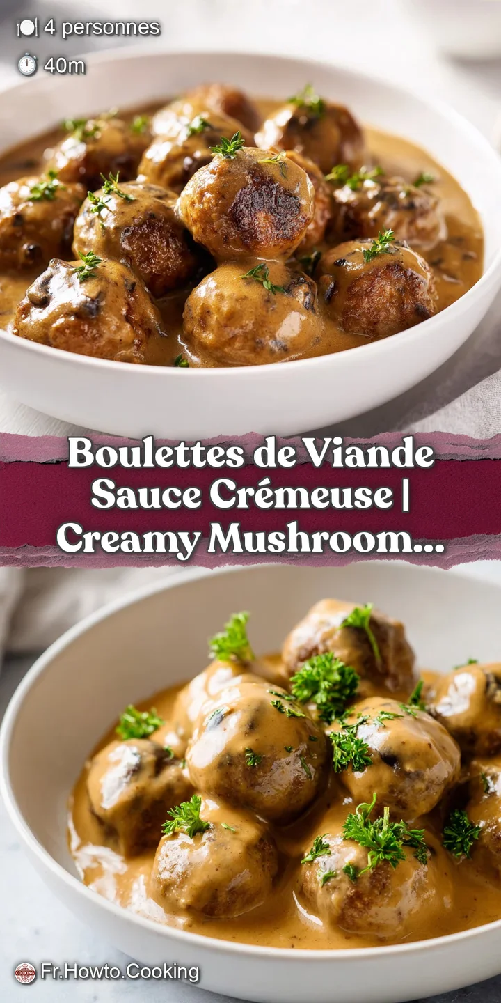 Gros plan sur la texture riche d'une sauce cr&eacute;meuse et brillante enveloppant une sph&egrave;re de viande tendre et juteuse.