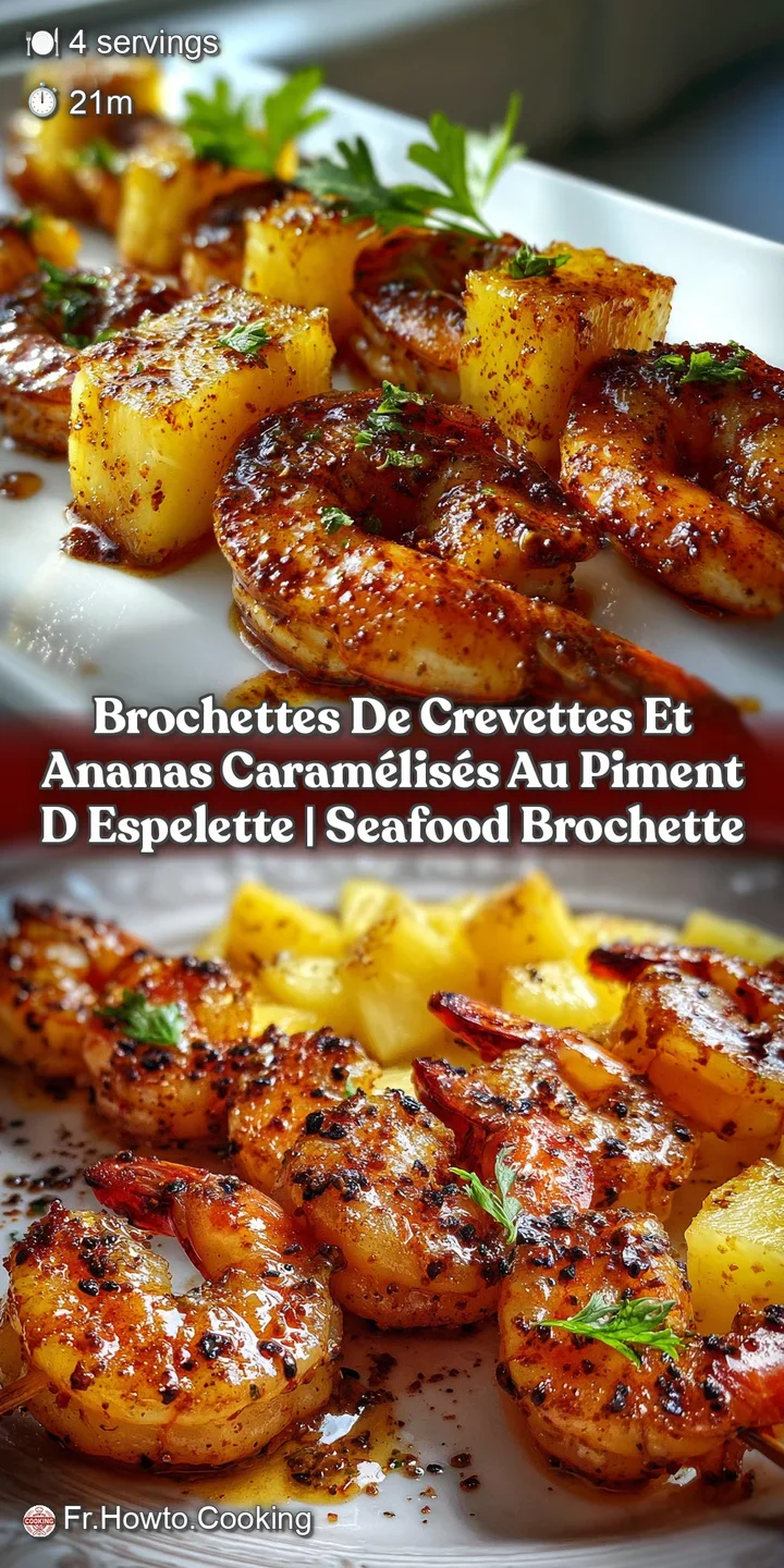 Close-up of a sizzling skewer, showcasing the glistening caramelization on the pineapple and plump, juicy shrimp. Spicy ar...