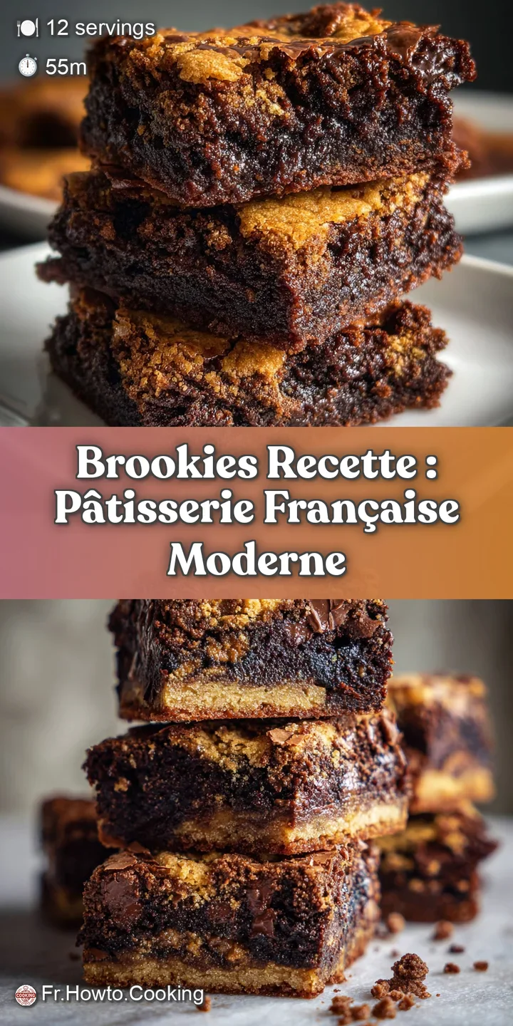 Close-up of a brookies square, showing the fudgy brownie interior contrasted with the chewy cookie bits. Rich chocolate co...