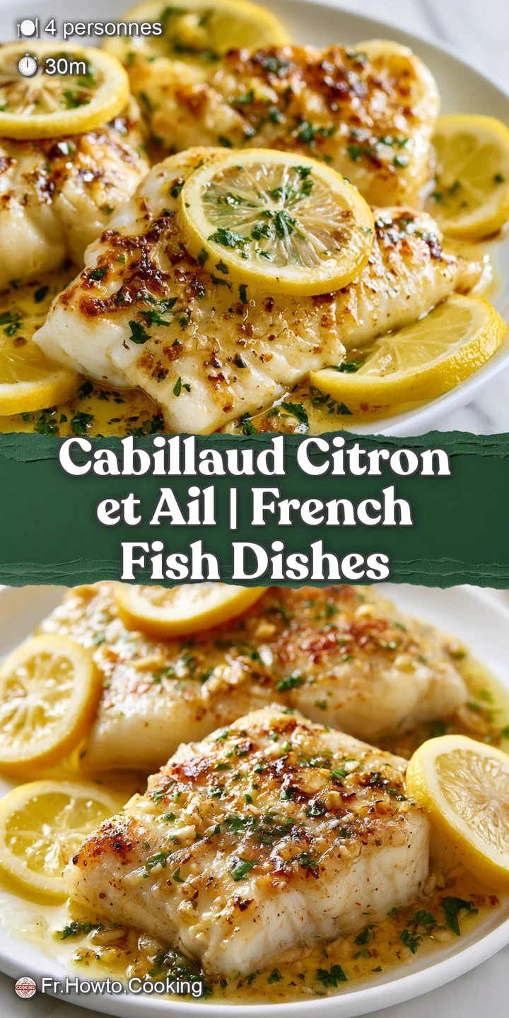 Gros plan sur la chair blanche et feuillet&eacute;e du poisson, parsem&eacute;e d'ail dor&eacute; et de zestes de citron jaune &eacute;clatants.