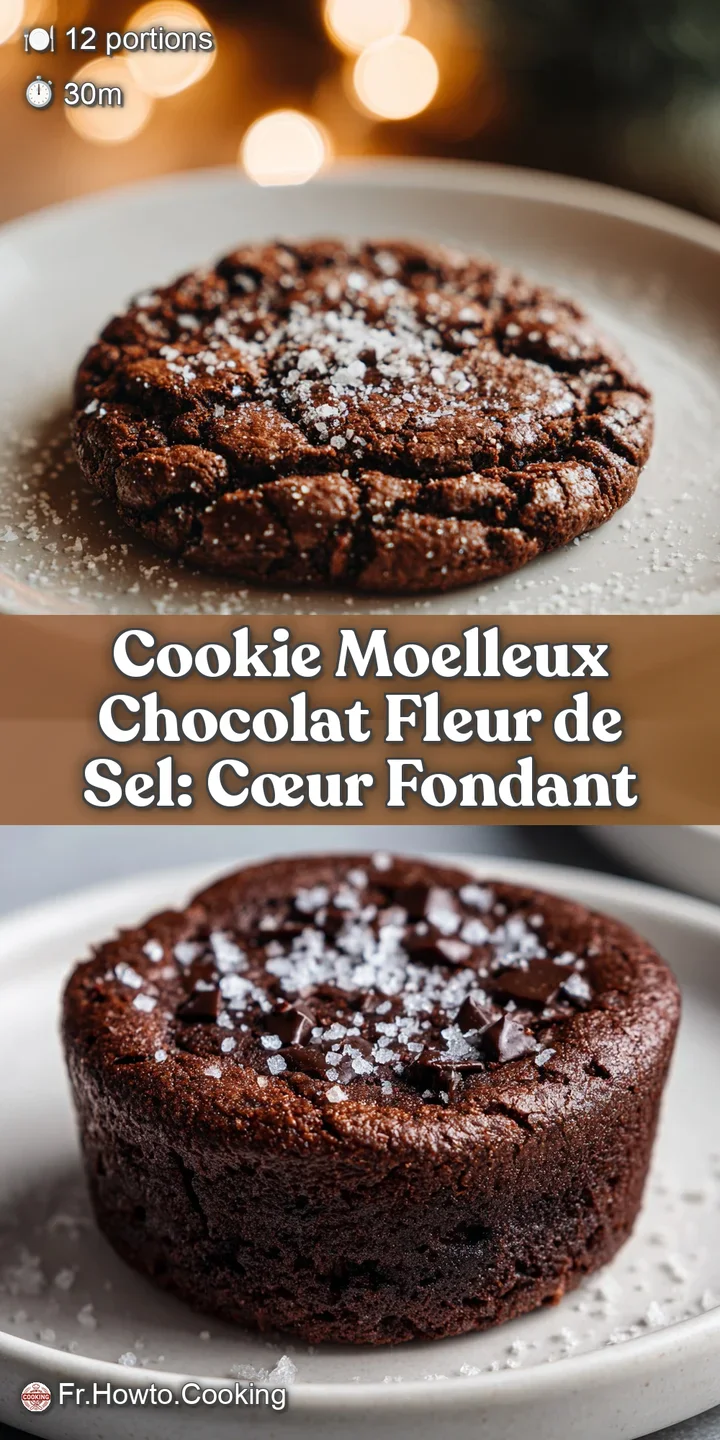 Melting chocolate cookie, coarse sea salt crystals catching the light. Warm, gooey center peeks from a cracked surface.