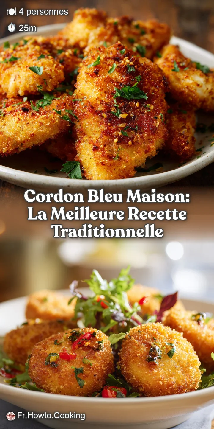 Mouthwatering close-up of a golden-fried cordon bleu, oozing melted cheese, highlighting the crispy breadcrumb coating and...