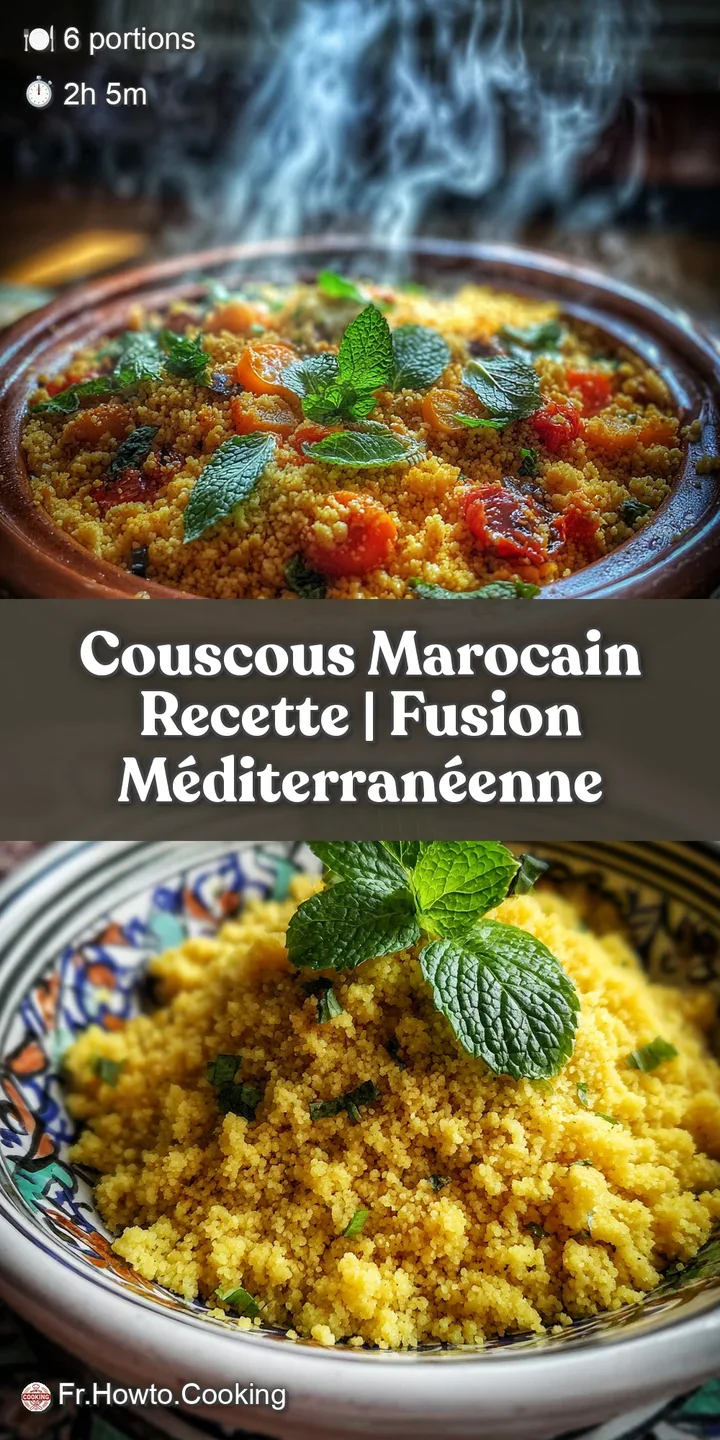 Close-up of tender chicken bathed in a savory sauce, nestled among fluffy couscous pearls and soft, colorful vegetables. D...