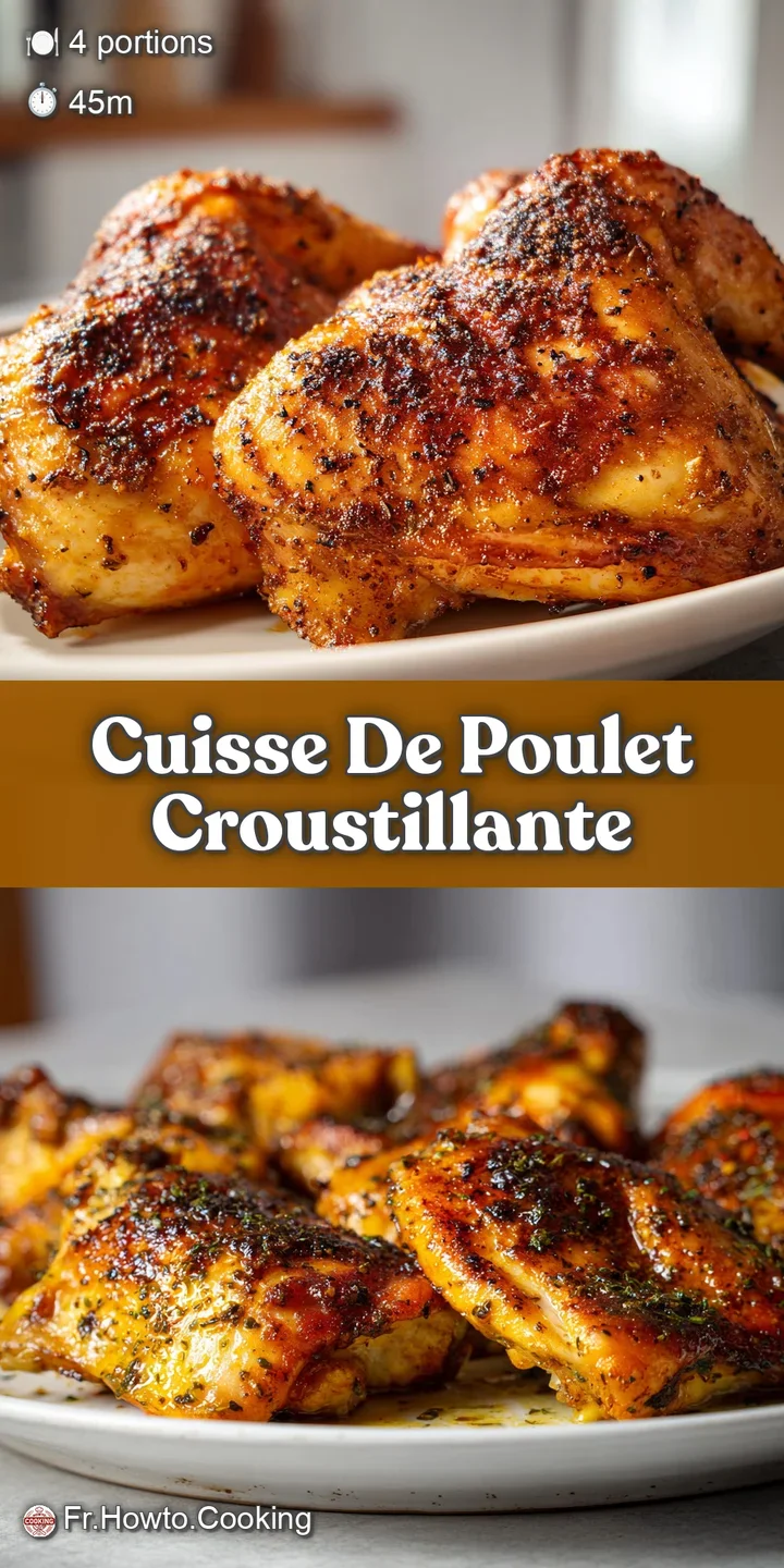 Close-up of a roasted chicken leg featuring irresistible crispy, crackled skin, juicy interior hinted, glistening with sav...