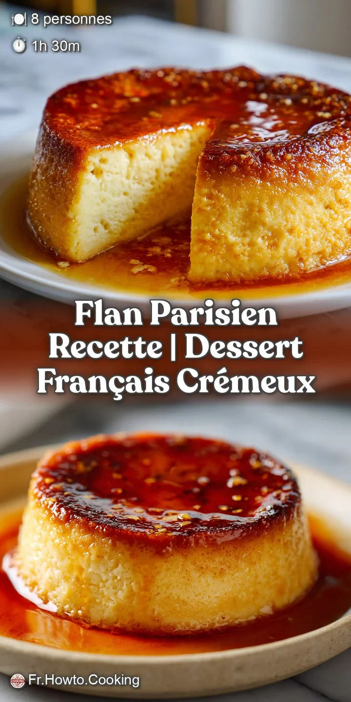 Close-up of a flan parisien: crackly, golden crust contrasts with the rich, vanilla-flecked custard filling, a tempting, l...