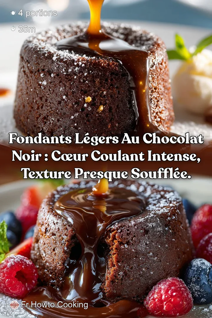 Fondants L&eacute;gers au Chocolat Noir : C&oelig;ur coulant intense texture presque souffl&eacute;e.