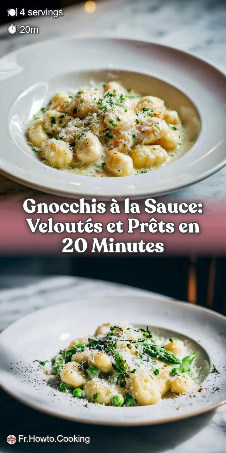 Close-up showcases the creamy, luscious sauce clinging to tender gnocchi. Hints of melted cheese and fresh herbs create an...
