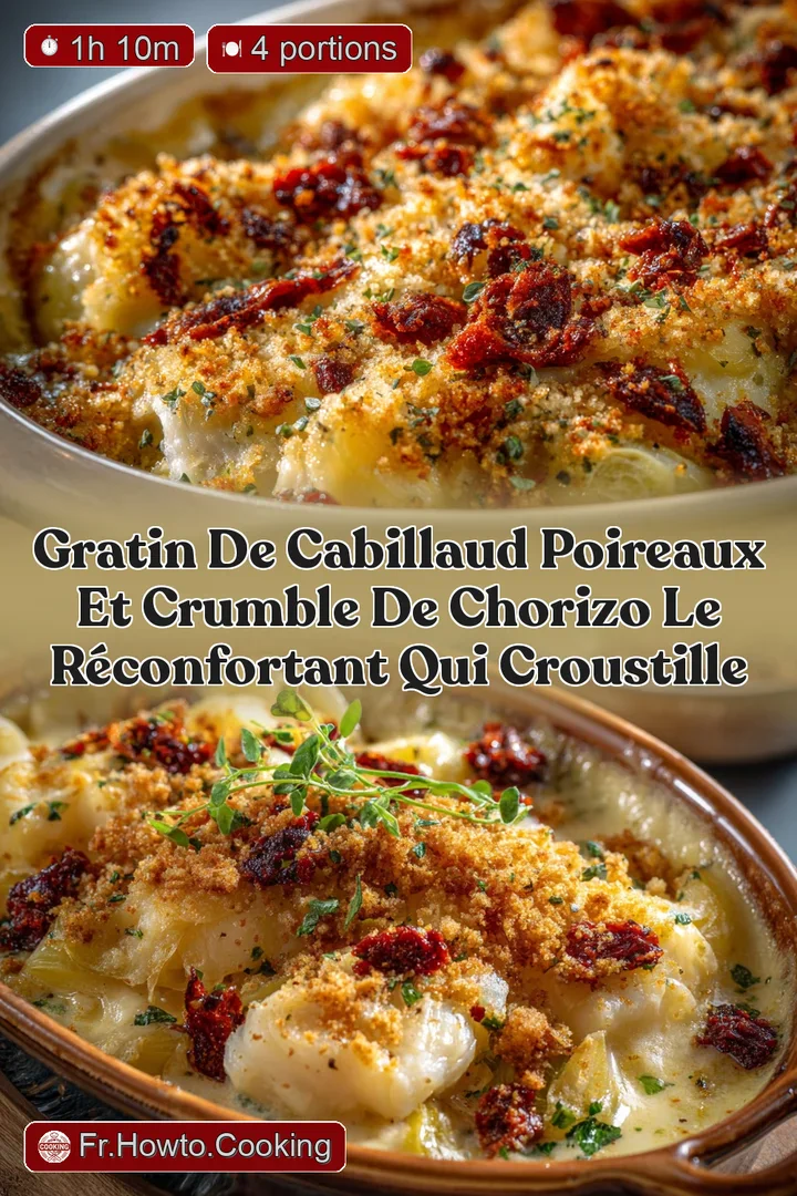 Gratin de cabillaud poireaux et crumble de chorizo Le r&eacute;confortant qui croustille