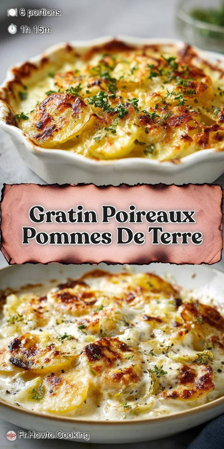 Close-up of bubbly, golden-brown potato leek gratin, showing creamy sauce and caramelized edges, utterly delectable.