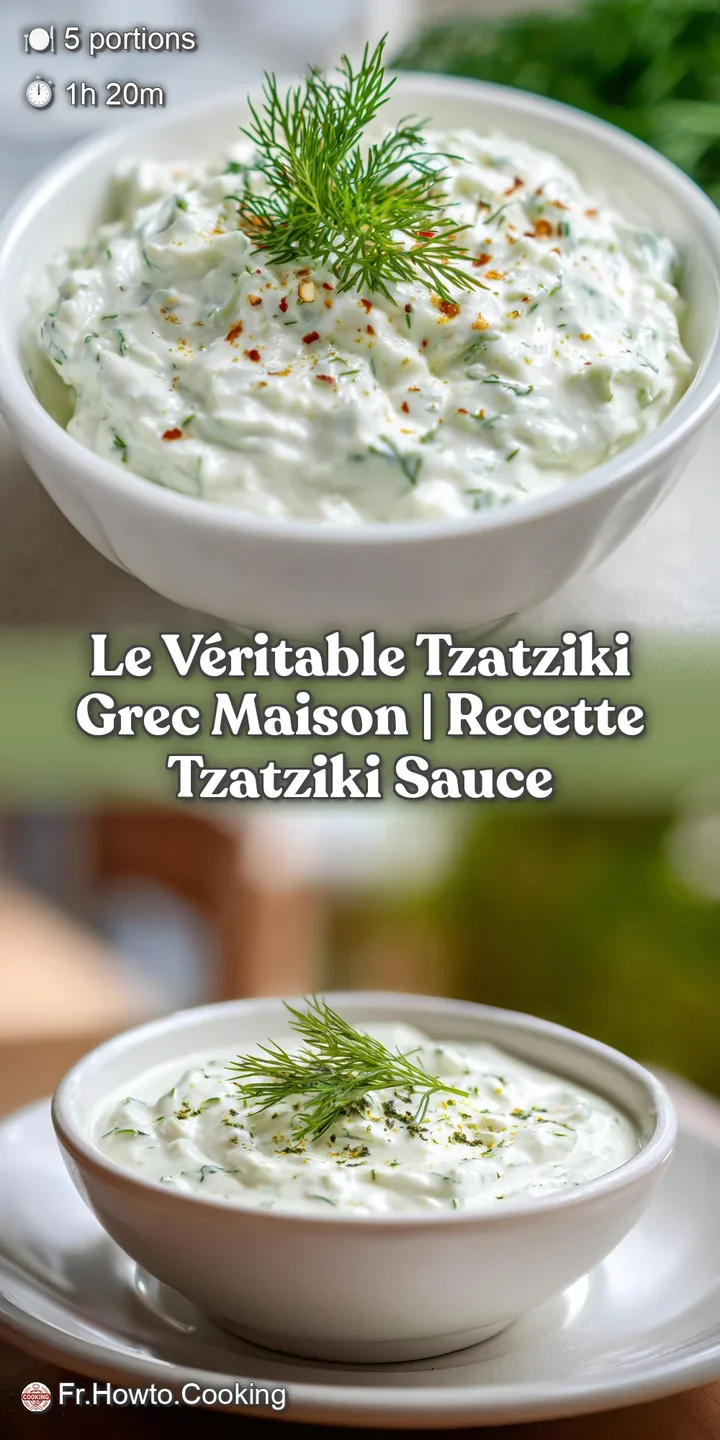 Close-up of velvety tzatziki, revealing tiny cucumber pieces and glistening olive oil droplets.