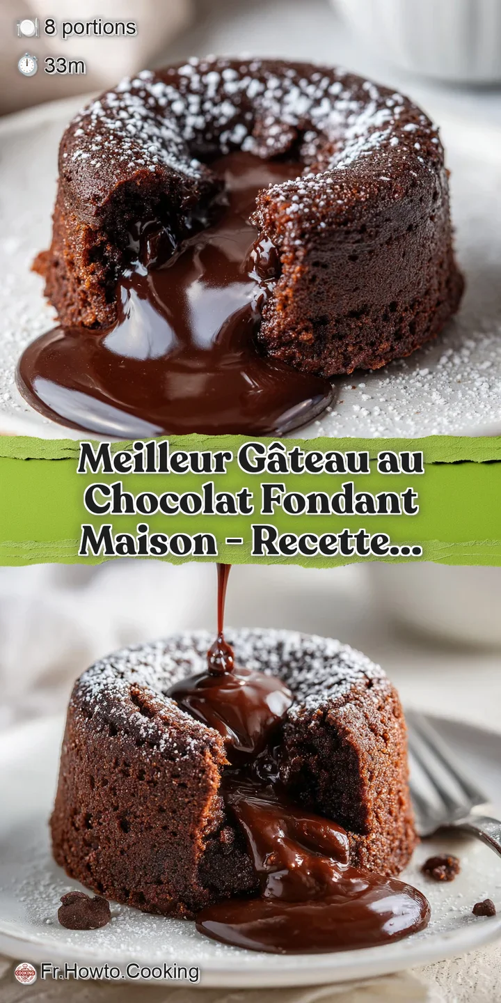 Close-up of glistening, fudgy chocolate cake. The deep brown contrasts with the light dusting of confectioner's sugar.