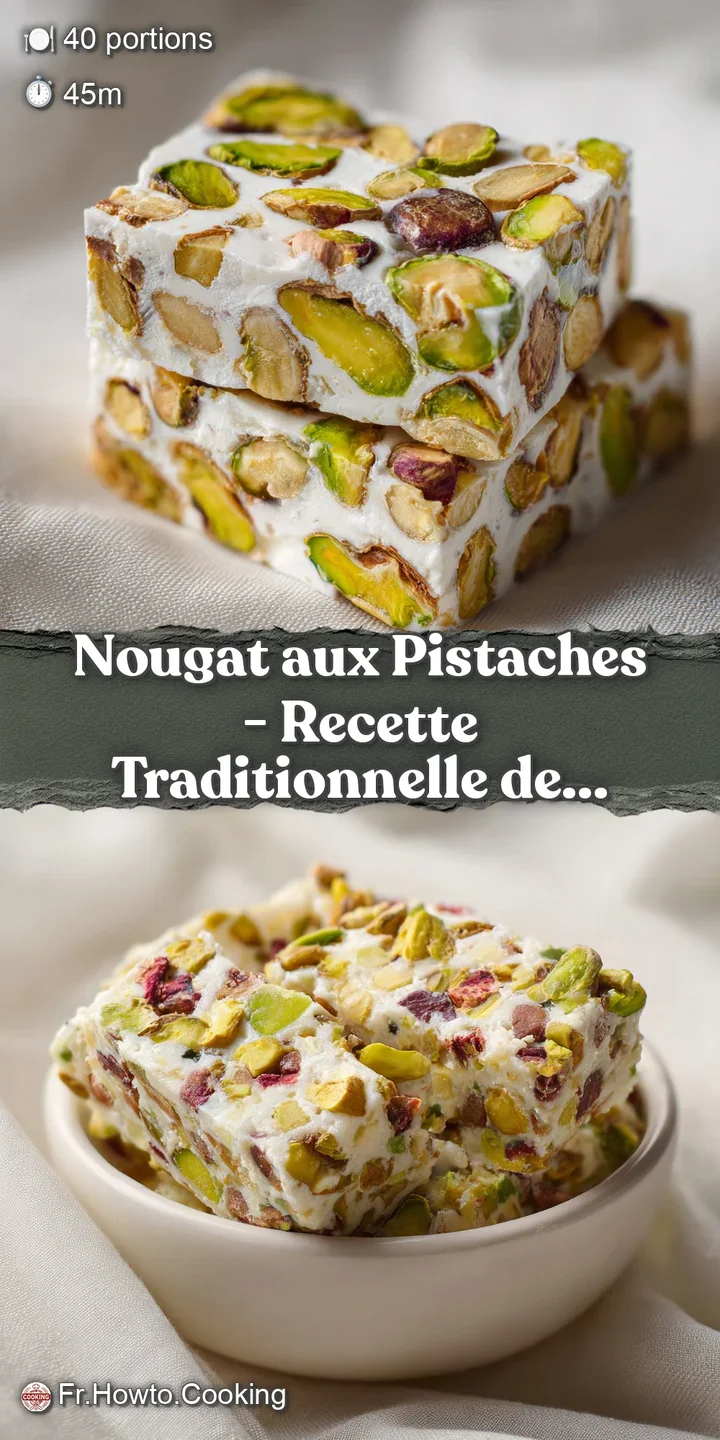 Close-up of golden nougat with crunchy pistachios, showing its sweet, sticky texture.