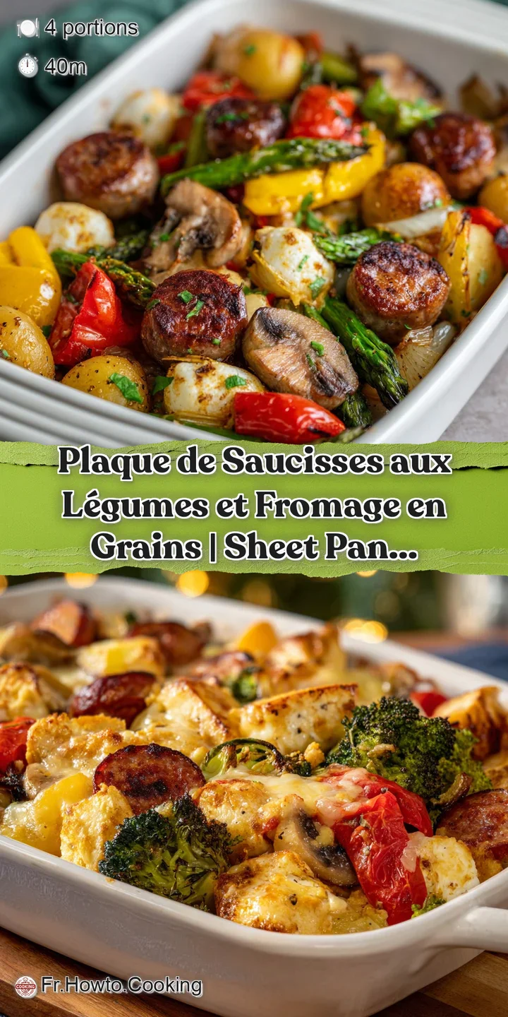 Bubbling golden cheese stretches over plump sausages and tender, vibrant roasted vegetables.