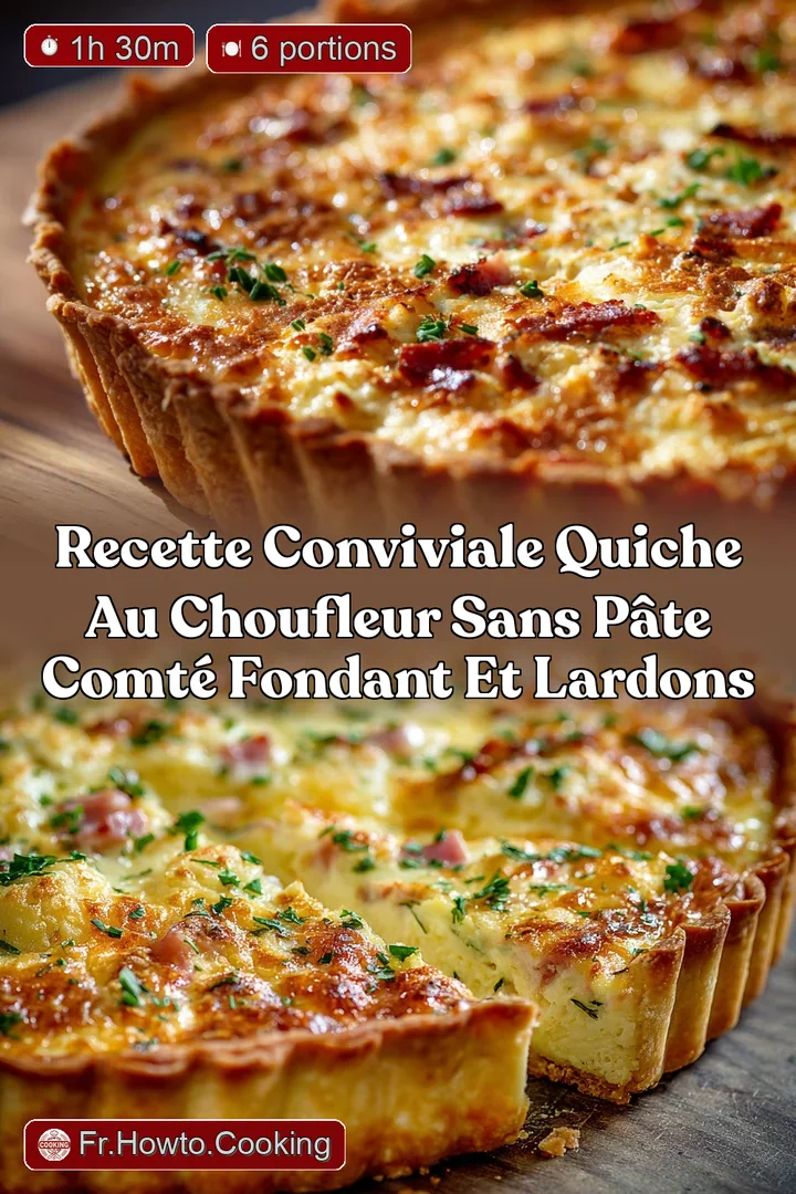 Recette conviviale Quiche au choufleur sans p&acirc;te Comt&eacute; fondant et lardons