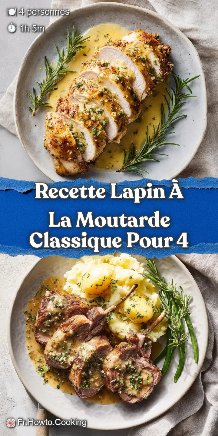 Close-up of tender rabbit in Dijon mustard sauce, showcasing the creamy texture and flecks of herbs, promises rich flavor.