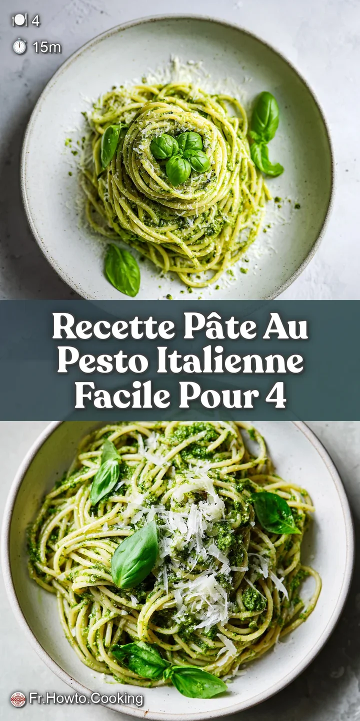 Close-up of luscious pesto clinging to pasta strands. Fresh basil flecks and a sheen of olive oil create a mouthwatering s...