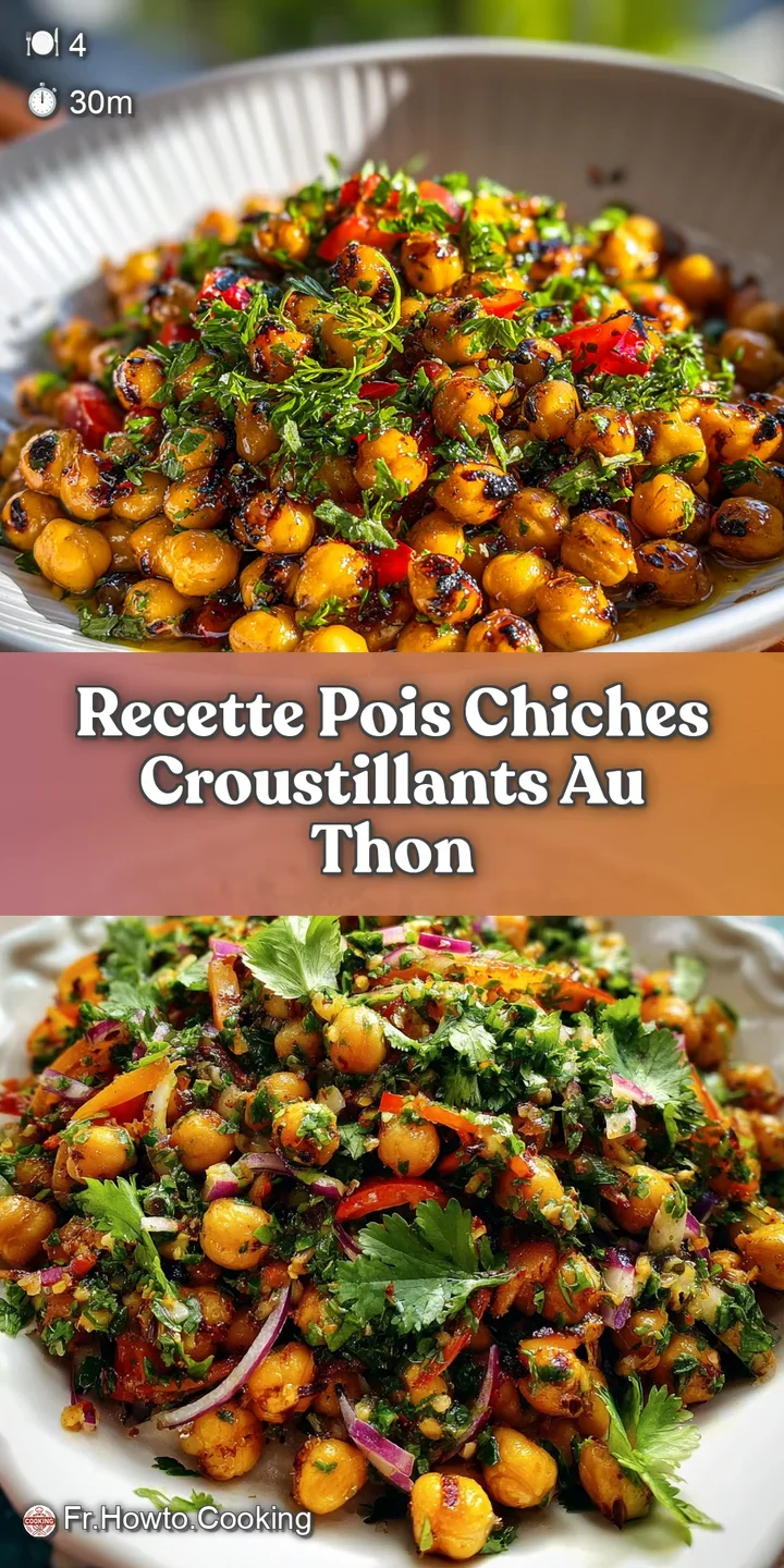 Close-up showcasing the irresistible texture of golden-brown chickpeas and tender tuna, accented by the fresh vibrancy of ...