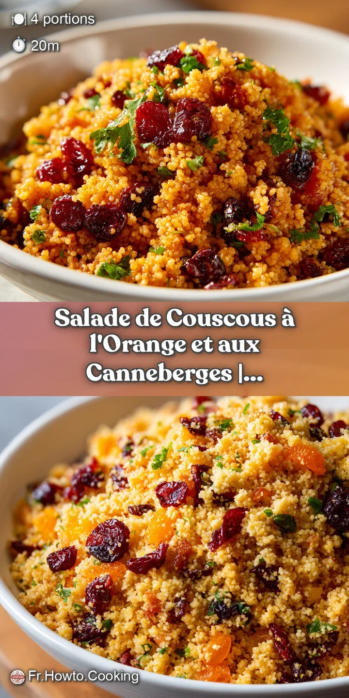 Close-up of fluffy couscous studded with jewel-toned cranberries and slivers of fresh orange zest.