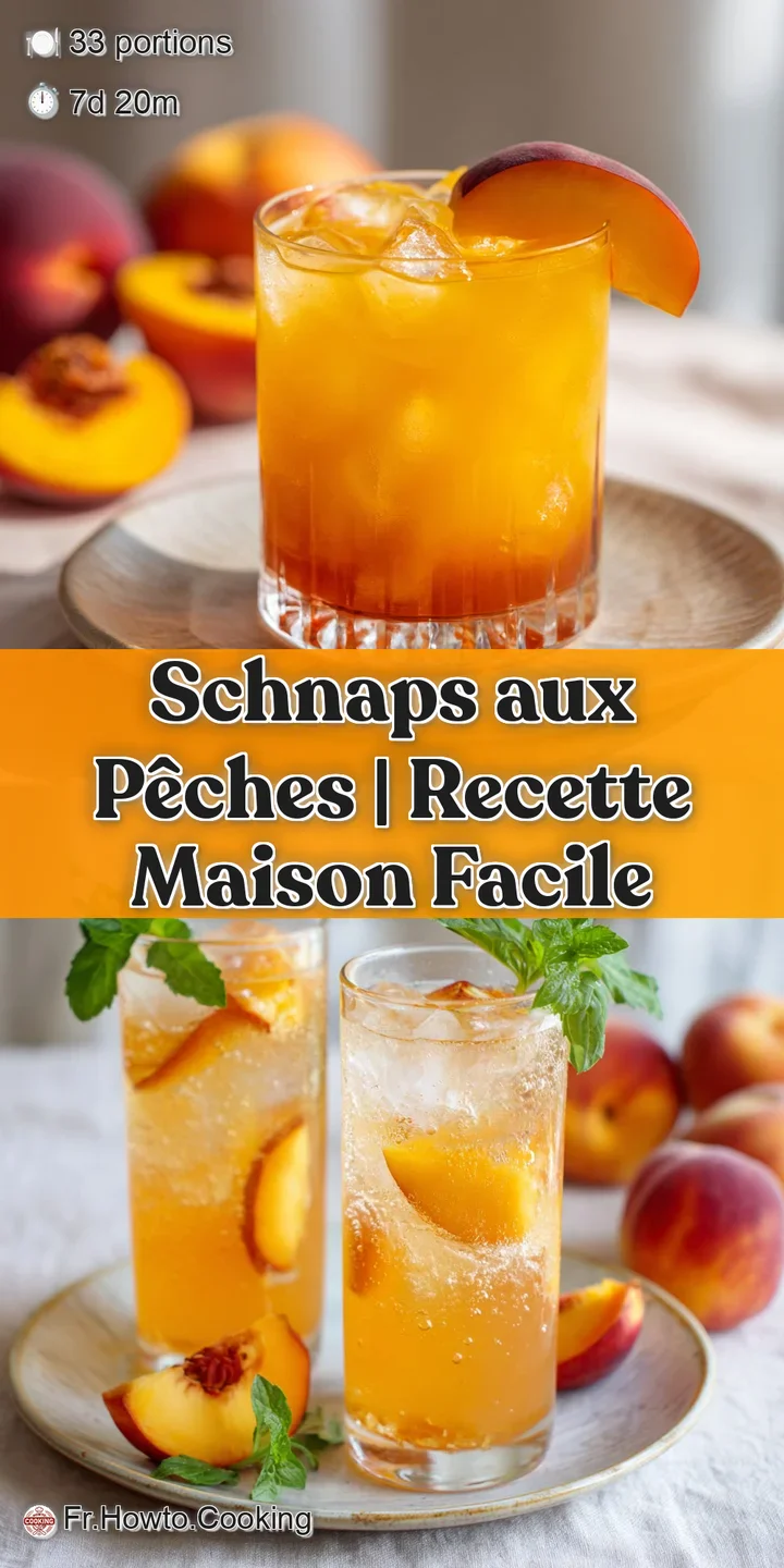 A tantalizing close-up reveals plump, translucent peach pieces swirling in rich, aromatic schnapps.