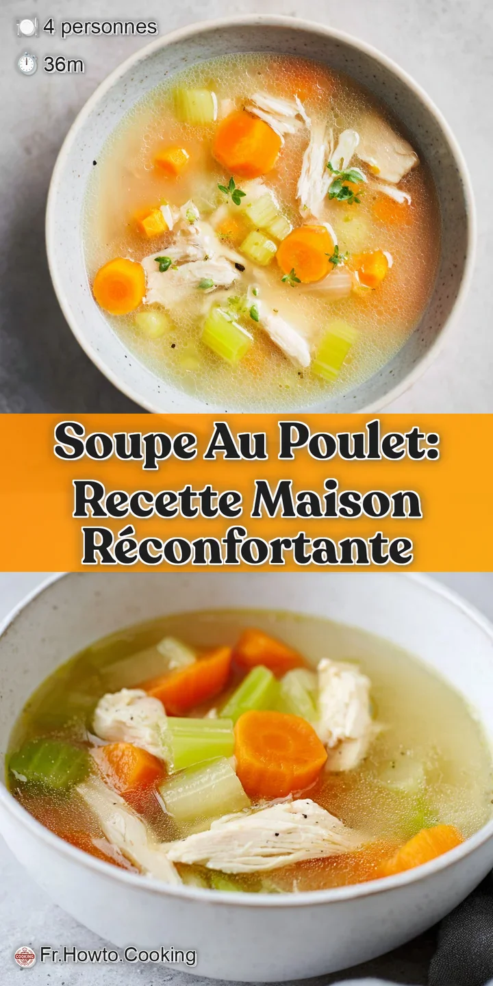Gros plan sur des morceaux de poulet tendres et des carottes fondantes baignant dans un bouillon translucide brillant.