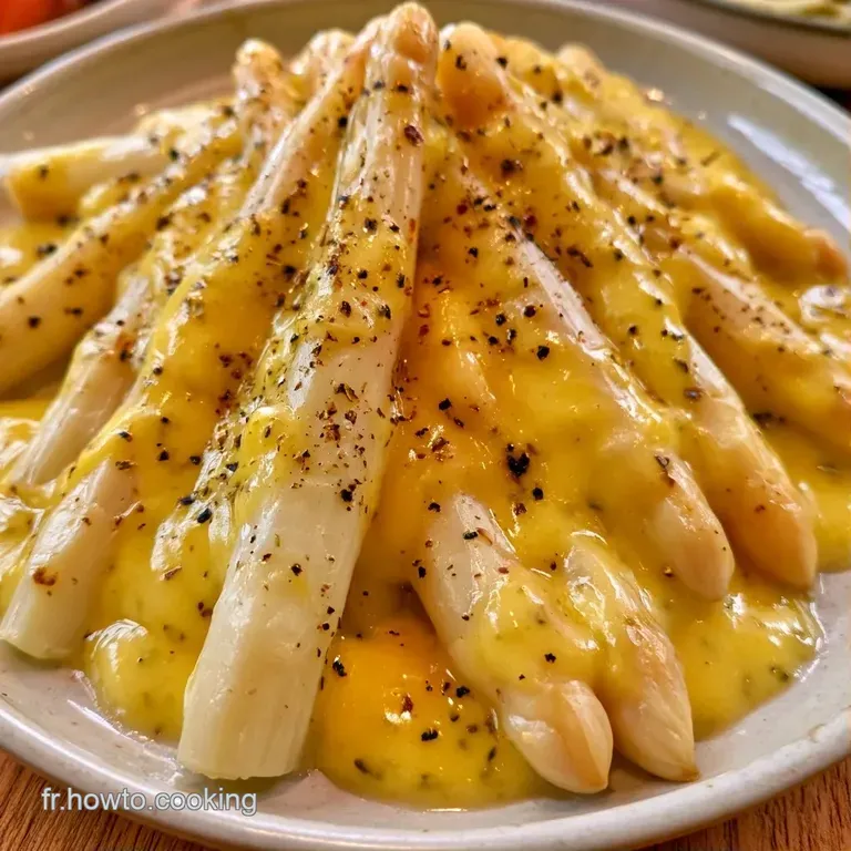 Quelques tiges d'asperges vert vif align&eacute;es sur une assiette blanche, nappage soyeux et &eacute;clatant de fra&icirc;cheur.