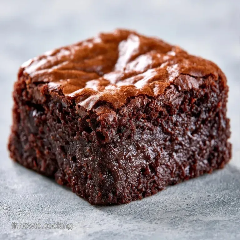 Carr&eacute; fondant au chocolat sombre sur assiette blanche, d&eacute;cor&eacute; d'un trait de sauce onctueuse et brillante.