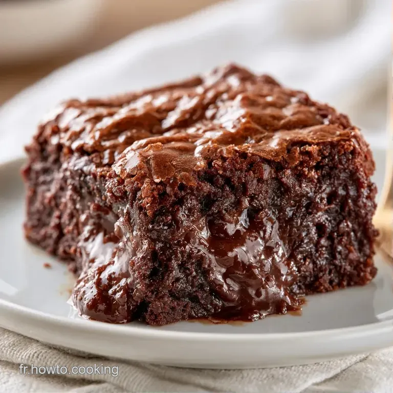 Une part de g&acirc;teau dense et fondante sur assiette blanche, contrastant avec un coulis de fruits rouges &eacute;clatant.