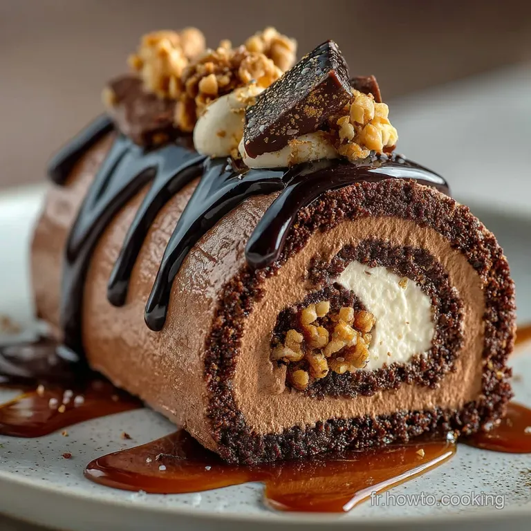 Bûche de Noël Classique Génoise Moelleuse Marrons Glaçage Chocolat presentation