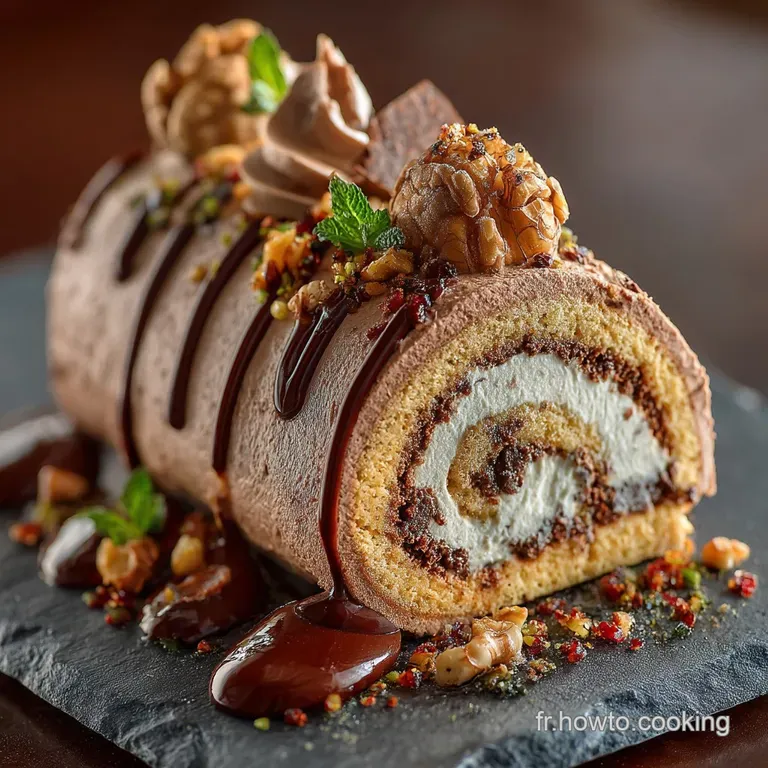 Bûche de Noël Classique Génoise Moelleuse Marrons Glaçage Chocolat