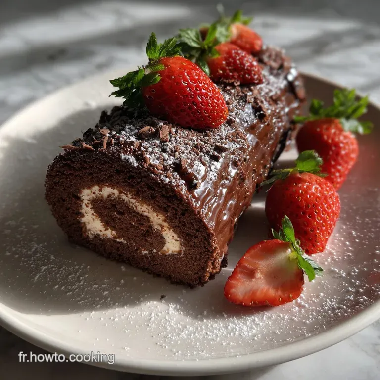 Elegant plate featuring a rich, dark chocolate moelleux, a scoop of vanilla ice cream, and a scattering of fresh raspberri...