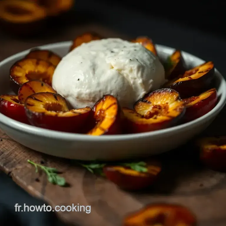 Burrata Aux P&ecirc;ches Grill&eacute;es Pistaches Et Basilic presentation