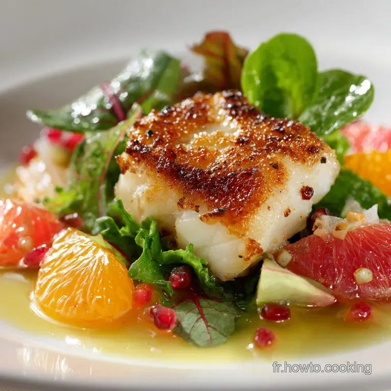 Dos De Cabillaud Po&ecirc;l&eacute; Vinaigrette Agrumes Et L&eacute;gumes Du Soleil presentation