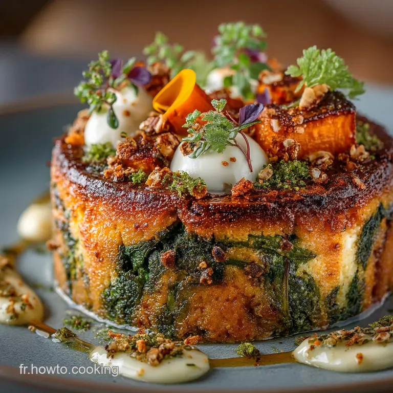 Cake Sal&eacute; Marbr&eacute; &Eacute;pinards Courge Butternut Et C&oelig;ur De Ch&egrave;vre Frais presentation